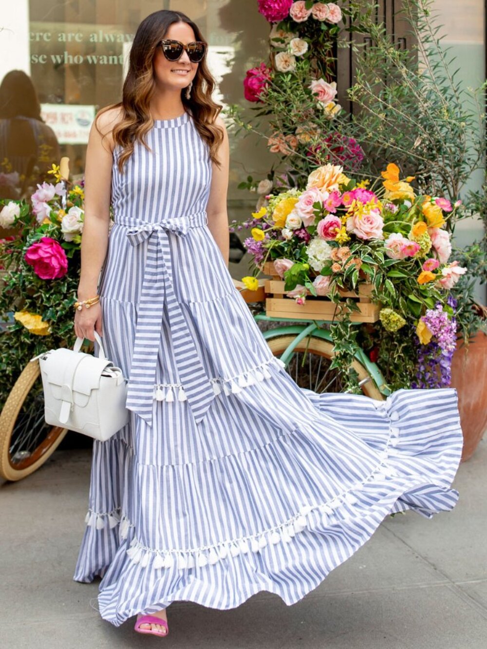 Eliza J - Tiered Tassel Fringe Cotton Maxi Dress - Picture 1 of 9